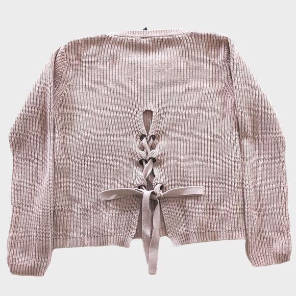 Moon & Madison Tie Back Sweater Women's M Pink Knit Coquette Minimalist Ballet - Picture 2 of 8